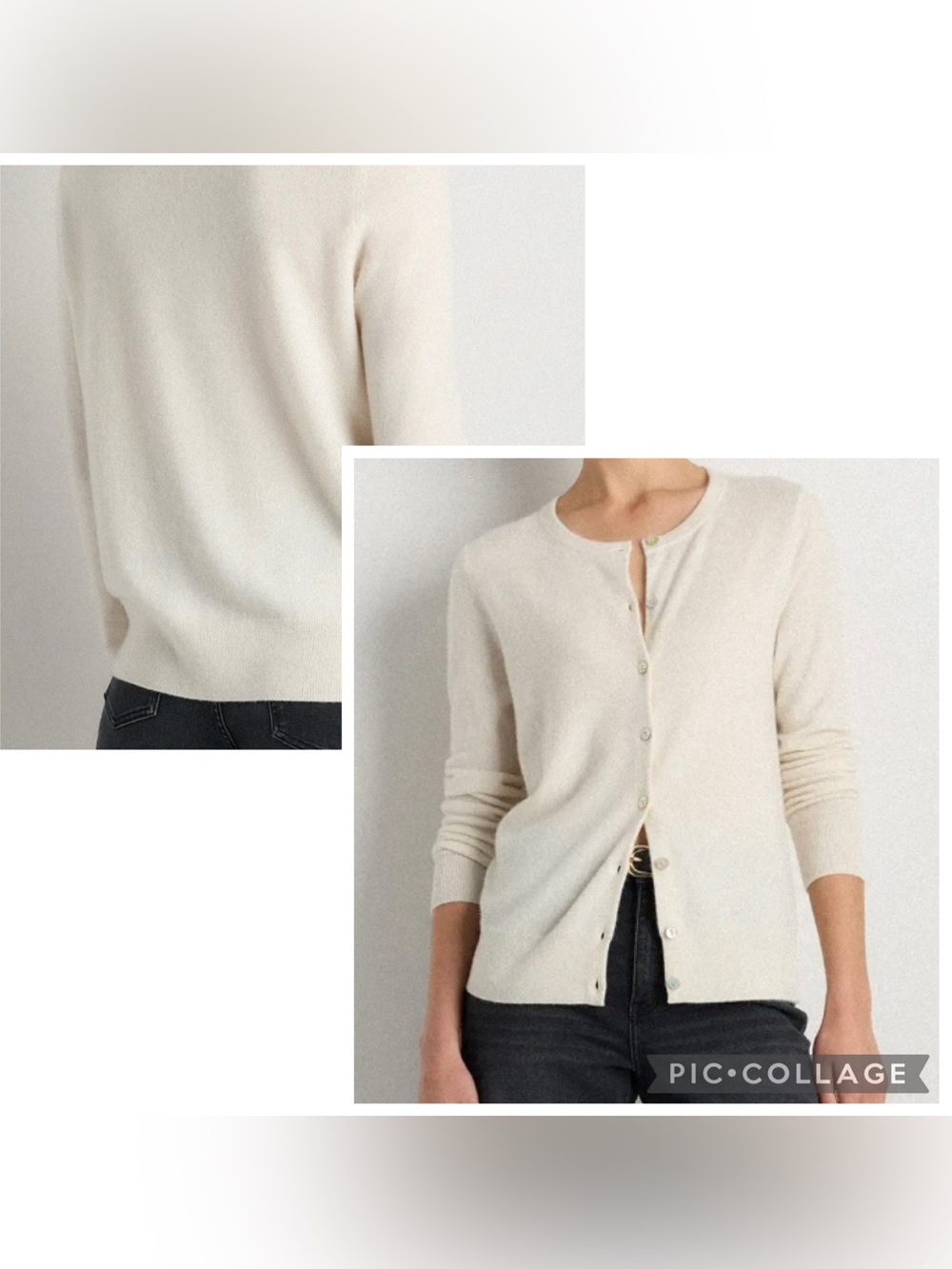 QUINCE Women’s Ivory 100% MONGOLIAN CASHMERE CARDIGAN SWEATER Round Neck Size XS